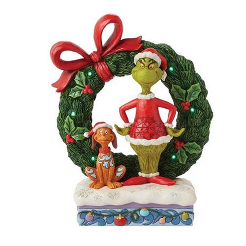 Dr. Seuss Grinch & Max in Wreath By Jim Shore Statue