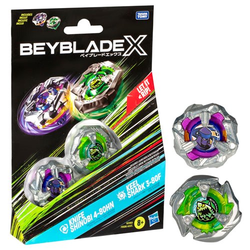Beyblade X Knife Shinobi 4-80HN and Keel Shark 3-80F Dual Pack Set with 2 Right-Spinning Tops
