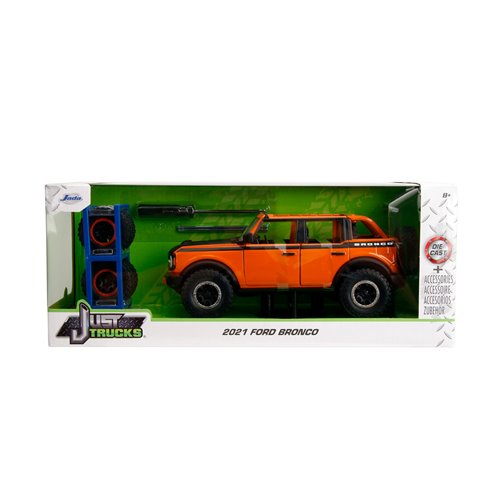 Just Trucks 2021 Ford Bronco Orange 1:24 Scale Die-Cast Metal Vehicle with Tire Rack