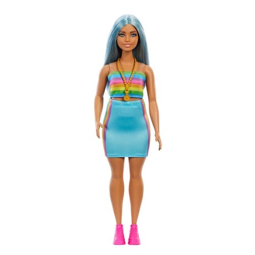 Barbie Fashionistas Doll #218 with Rainbow Top and Teal Skirt