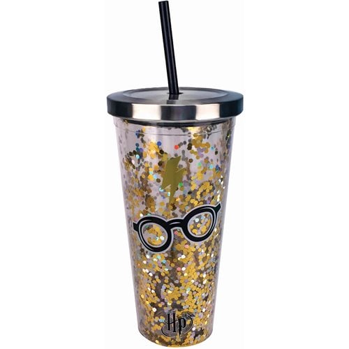 Harry Potter Glasses Glitter 20 oz. Acrylic Cup with Straw
