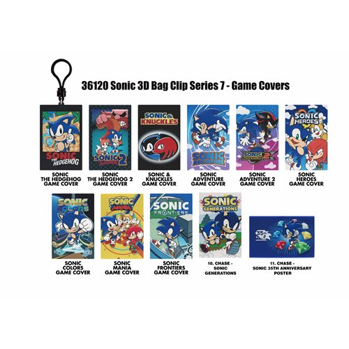 Sonic the Hedgehog Game Covers Series 7 3D Foam Bag Clip Display Case of 24