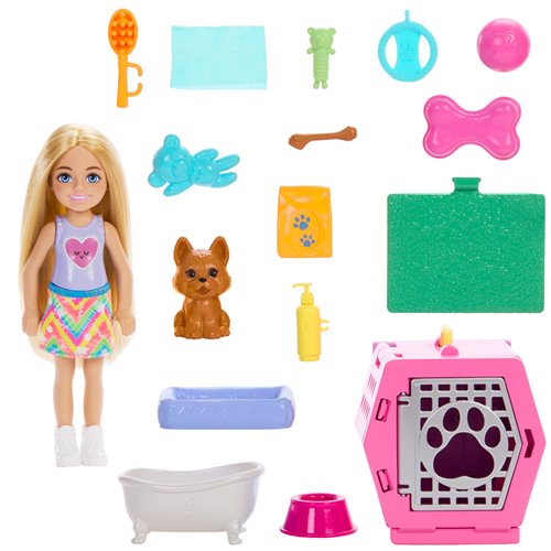 Barbie Family and Friends Club Chelsea Puppy Carrier Playset and Doll