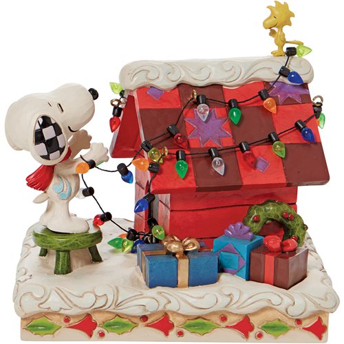 Peanuts Snoopy with Woodstock Decorating Doghouse Statue