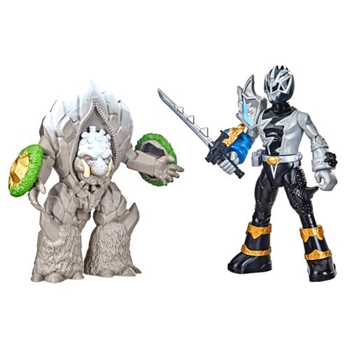 Power Rangers Dino Fury Battle Attackers 2-Pack Black Ranger vs. Smashstone Kicking Action Figures