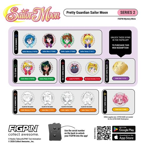 Sailor Moon Mystery Minis Series 2 Enamel Pin Display of 10